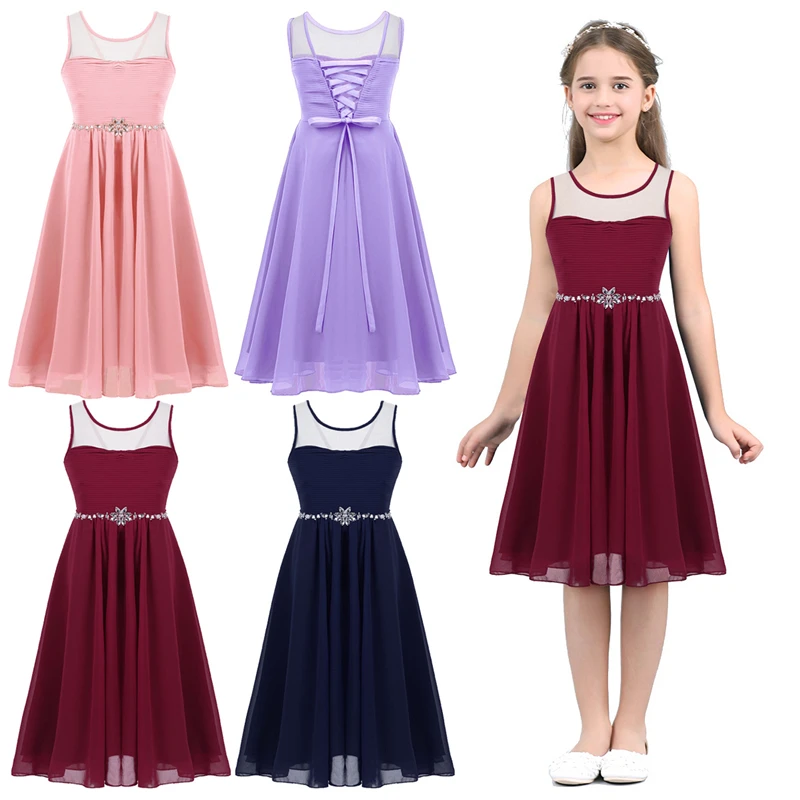 Детское шифоновое платье без рукавов с сеткой со складками | Детская одежда и