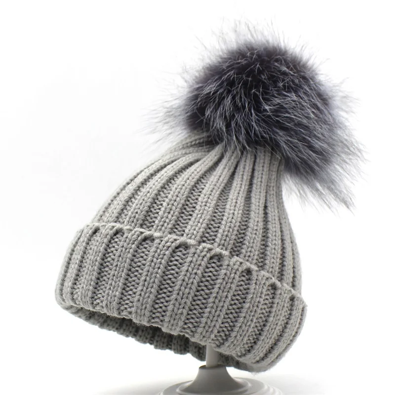 

Ditpossible silver fox fur hat women winter hats pompom caps gorro knitted warm beanies skullies hat