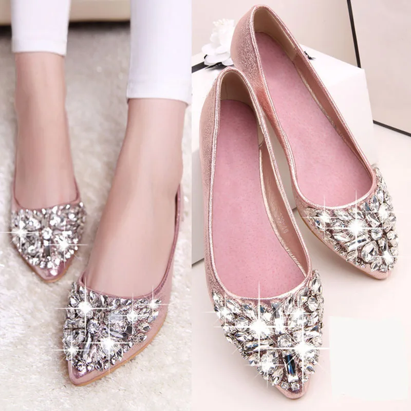 Bailehou 2018 Women Ballet Flats Slip On Shoes Casual Female Woman Wedding Luxury Crystal Ladies Pointed Toe Loafers | Обувь