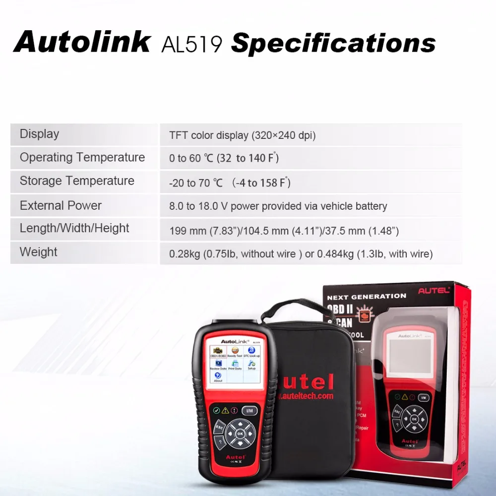 Диагностический сканер Autel AutoLink AL519 OBD2 Eobd автомобильный диагностический