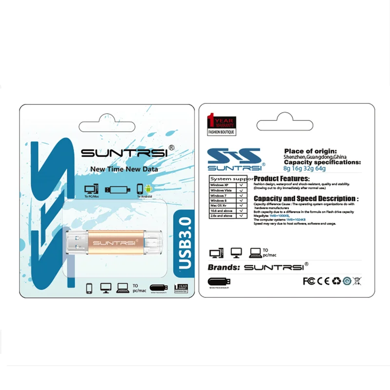 Suntrsi USB Flash Drive 64 ГБ OTG USB 3.0 Флешки Высокая Скорость металл USB ФЛЭШ-Накопитель Индивидуальный Логотип USB Флэш-Накопитель 64 ГБ