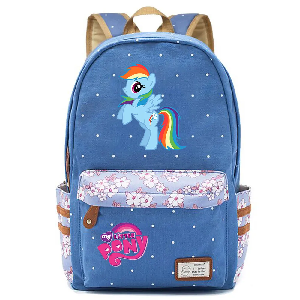 703CHK-13 Kawaii My Little Pony Rainbow Dash Pinkie Pie с цветами в горошек, школьная сумка для мальчиков и девочек, женский рюкзак, Подростковый холщовый женский рюкзак - Цвет: 703CHK-13