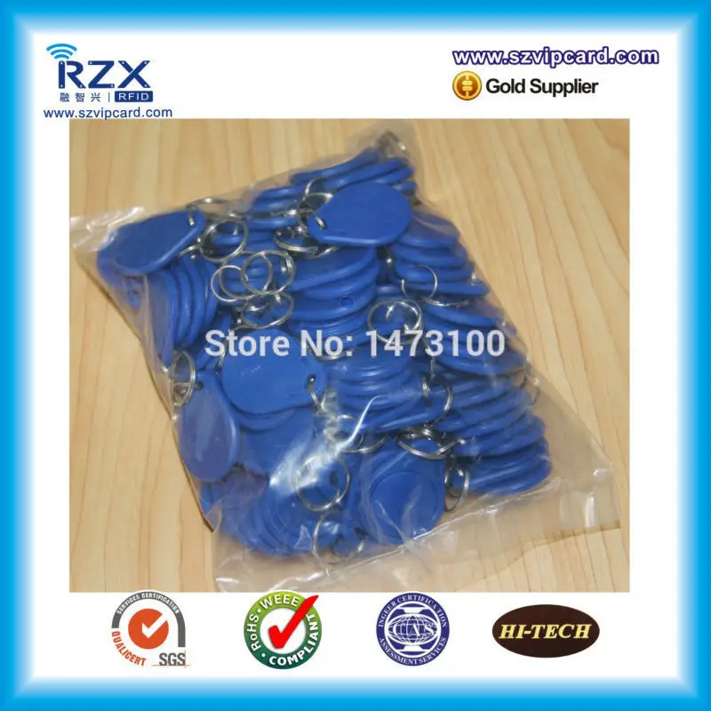 5000pcs Blue color 13.56Mh FM11RF08 1K memory rfid proximity tag key fob/ chain for access control system