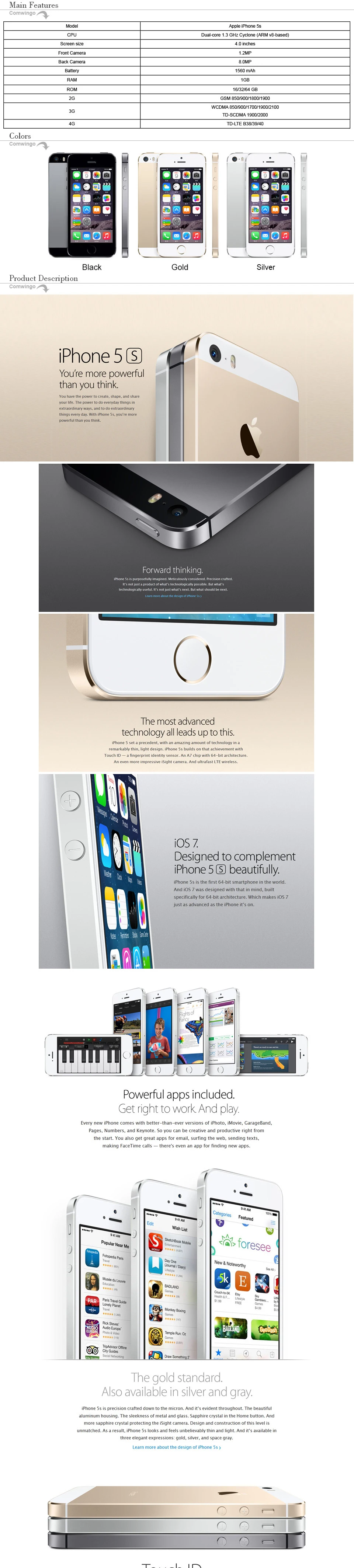 Разблокированный Apple iphone 5s 16 Гб/32 Гб ПЗУ IOS iphone 5s белый черный Золотой gps GPRS A7 ips LTE сотовый телефон iphone 5s