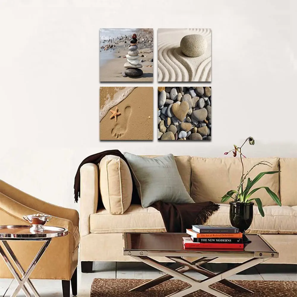 4pcs/set Sea view stone Pictures Prints on Canvas Walls Art Work Modern Giclee Wall Artwork free shipping CJ-HJ-1 | Дом и сад