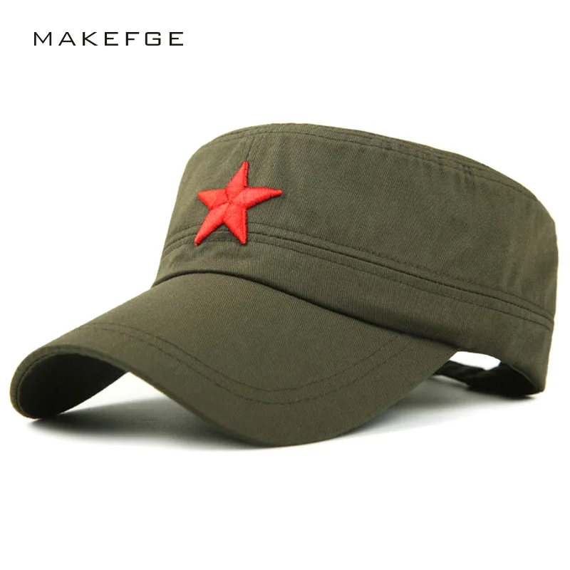

NEW Man's Cap Women's Cap Red Star Embroidery Cotton Military Vintage Men's Flat Camouflage Cap male Leisure Summer Adjustable