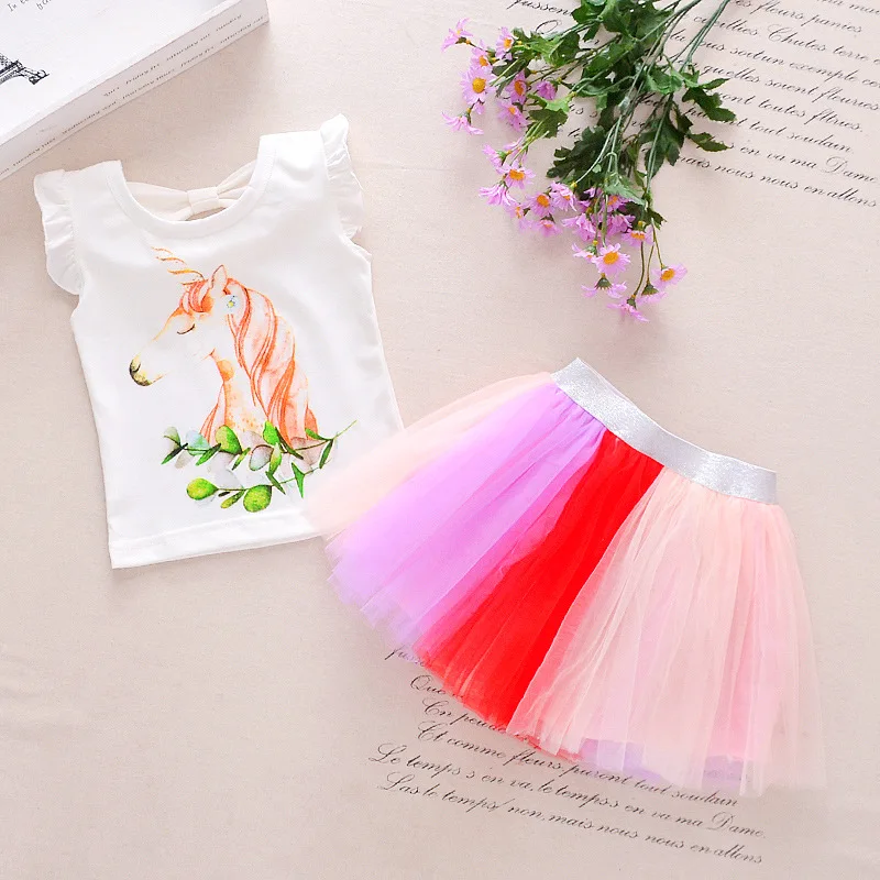 Disney Fashion Unicorn Dress for Girls Children's Clothe Kids Lace Dresses Baby Costume Summer Sleevel Princess | Детская одежда и