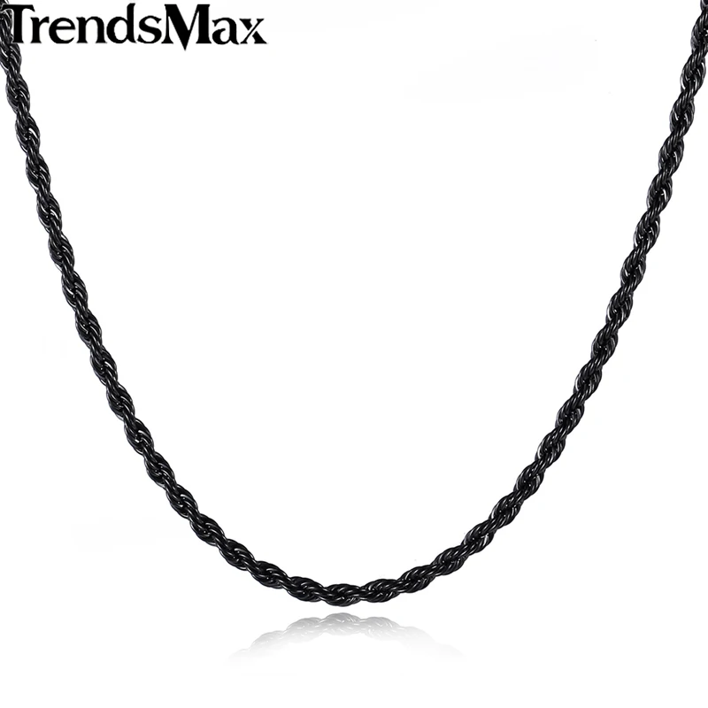 Trendsmax 3/4 мм Мужская цепочка черная из нержавеющей стали KN403 KN405|rope chain|men chainchain necklace |