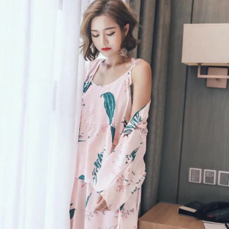 Style 4 Пижамный комплект Для женщин сексуальное платье, бодикон, с рисунком, летние тонкие хлопковые пижамы с длинным платья брюки жилет с новой уникальной технологией рассеивания 5 шт./компл. дома большой Размеры, одежда для сна - Цвет: Style 4