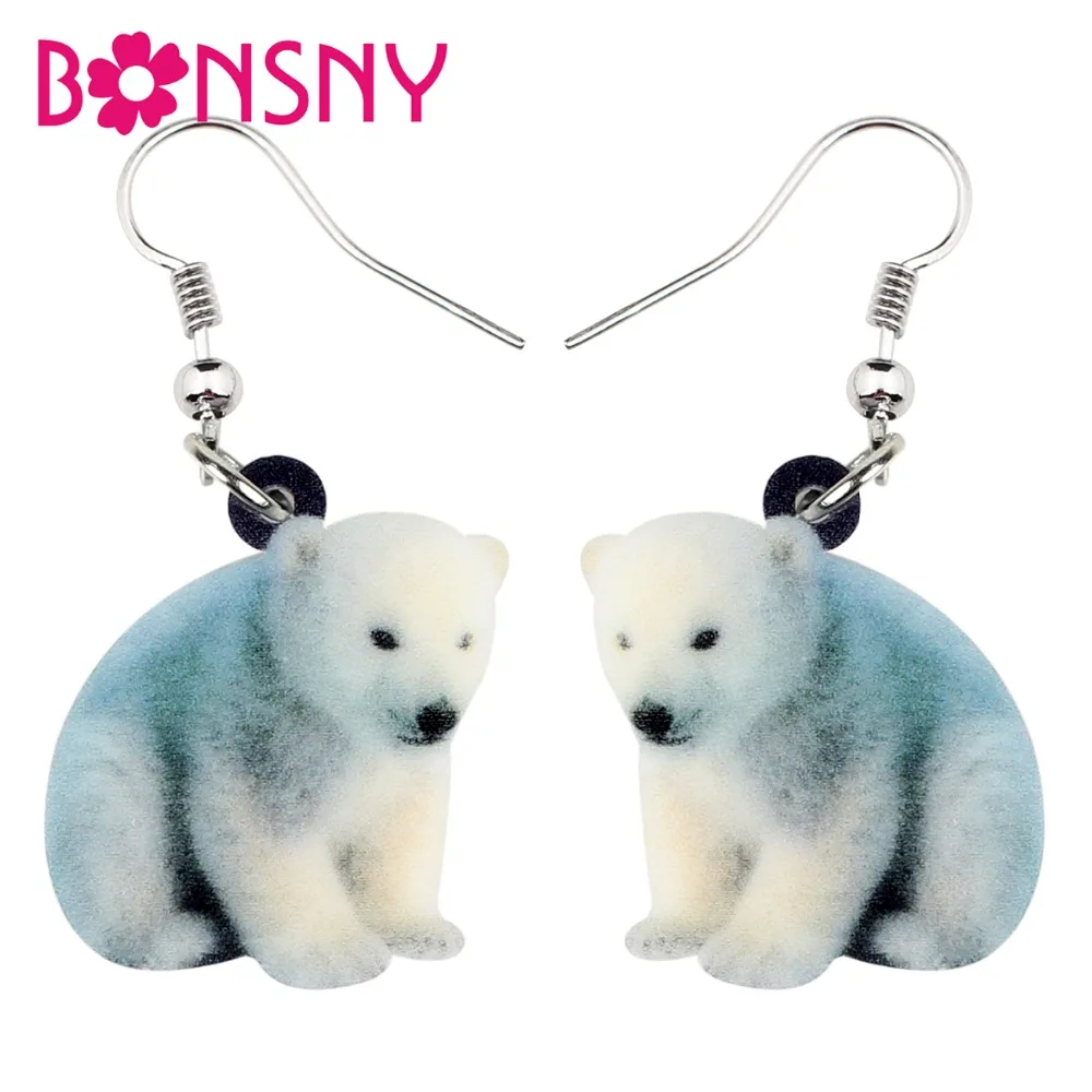 

Bonsny Acrylic Arctic Animal Sitting Polar Bear Earrings Big Dangle Drop Fashion Jewelry For Women Girls Ladies Teens Statement