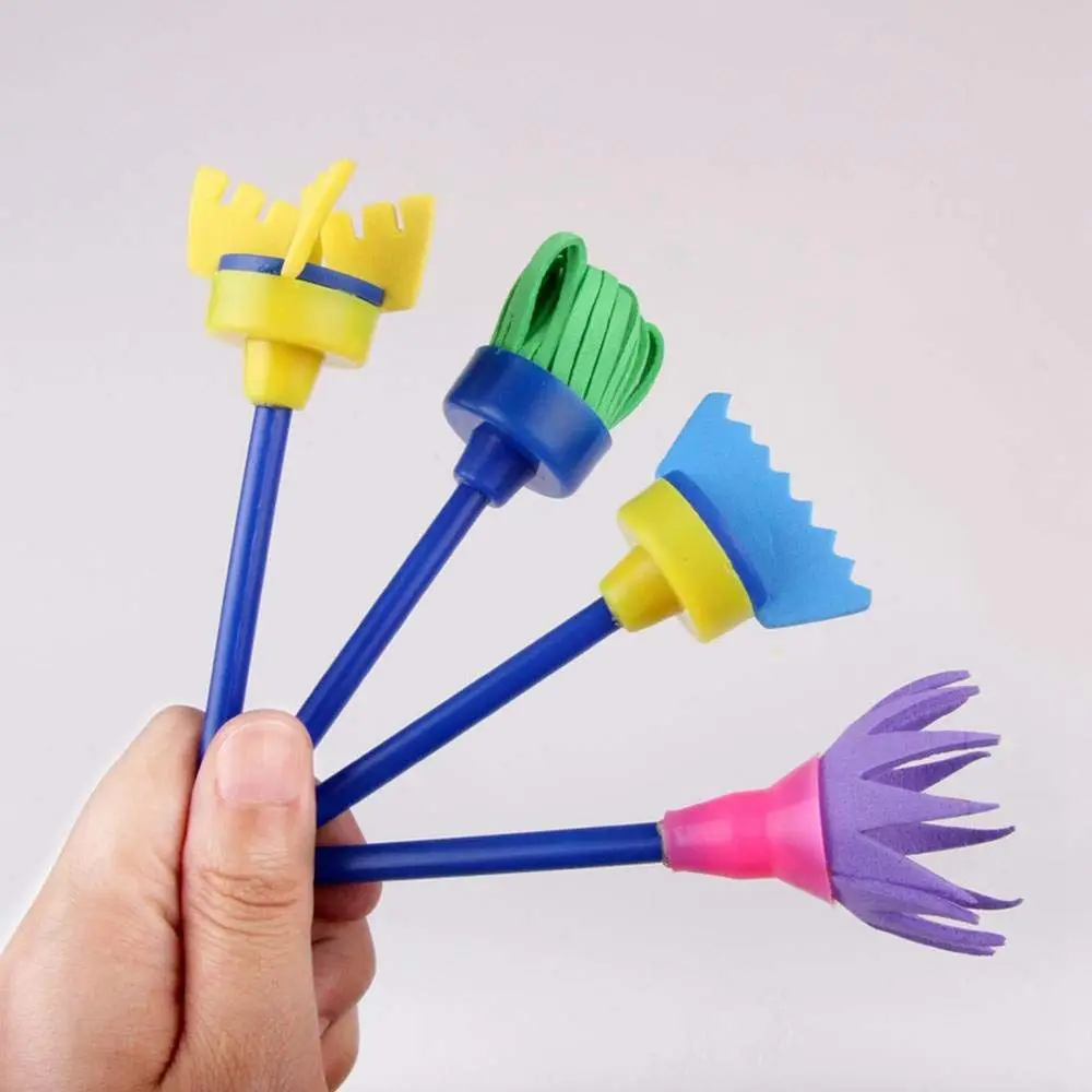 Sponge Paint Brushes for Kids 4 Pack Early Learning Drawing Painting Tools Set DIY Arts Crafts Besom | Канцтовары для офиса и