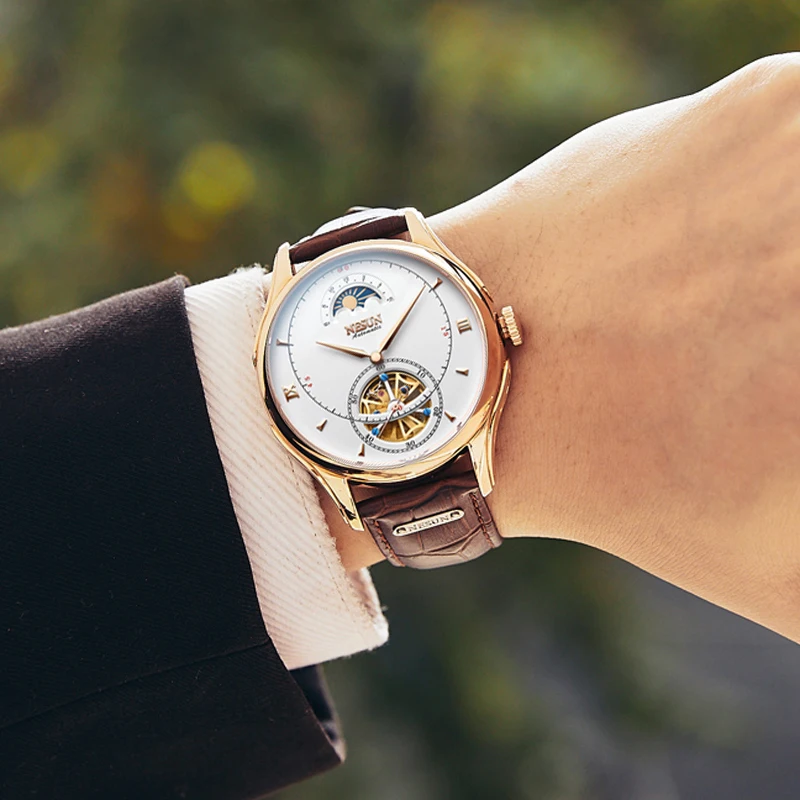 Модные Спортивные Мужские автоматические механические часы Tourbillon из