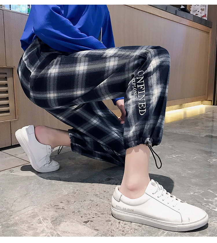 Jielur спортивные штаны женские клетчатые брюки женский корейский стиль Harajuku Boyfriends широкие брюки свободные винтажные зеленые клетчатые джоггеры женские эластичные талии