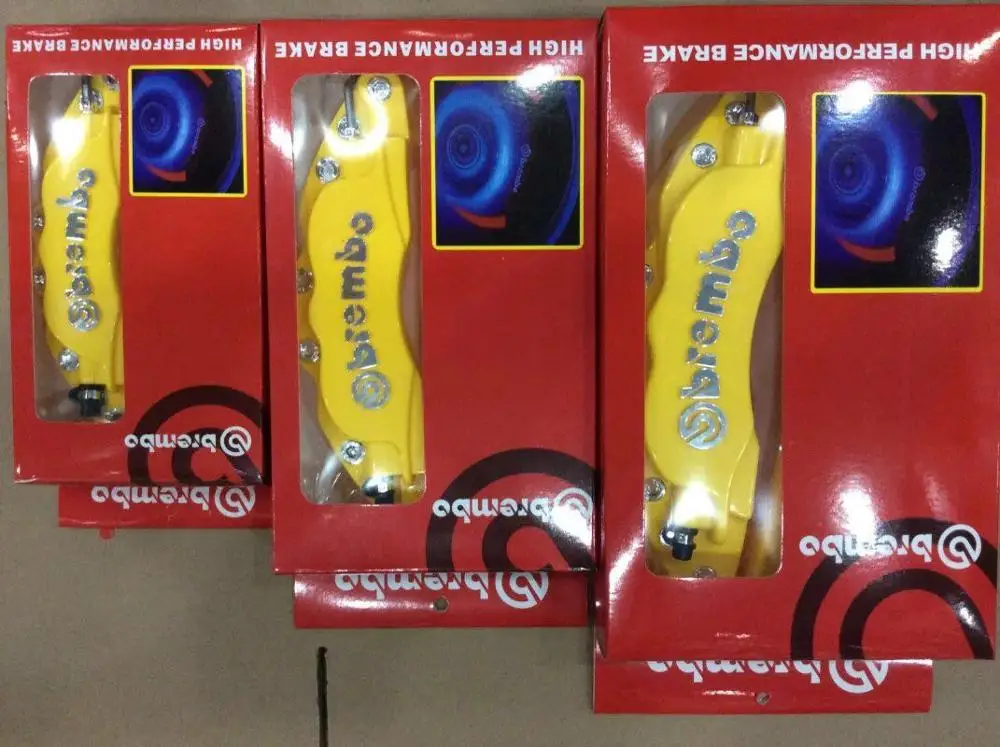 Yellow KUNBABY 4 цвета ABS пластик Авто хром 3D Brembo Стиль дисковый тормозной суппорт Чехлы передние и задние размер L& M& S - Название цвета: Yellow
