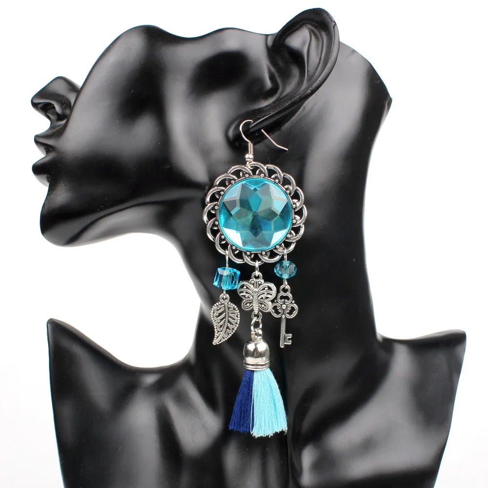Claire Jin Round Stone Cotton Long Tassel Dangle Earrings Alloy Women Drop Bohemia Vintage Jewelry | Украшения и аксессуары