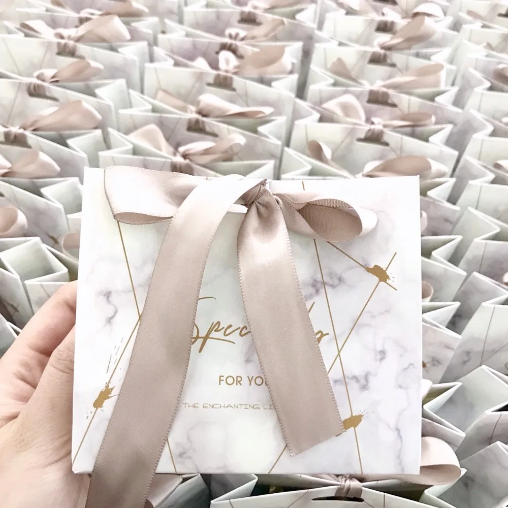 

Free Shipping 50pcs ribbon Tote shaped Wedding party favor Unique Pink marble boxes baby shower guests candy chocolate bag