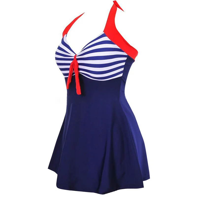 Stripe Padded Halter swim suit Dress sexy backless Swimwear One Piece summer dress Beach Bathing Suit woman skirt Plus Size 3XL | Спорт и