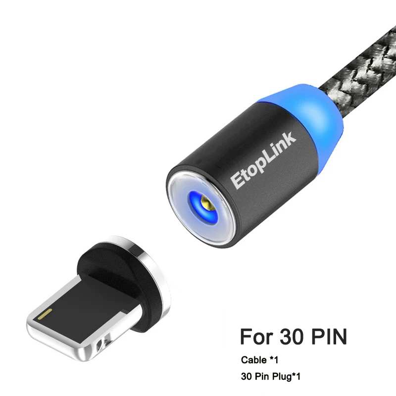 Магнитный кабель EtopLink, зарядный usb-кабель, магнитный нейлоновый зарядный кабель, светодиодный usb-кабель, Micro USB type C, 3 в 1, опционально