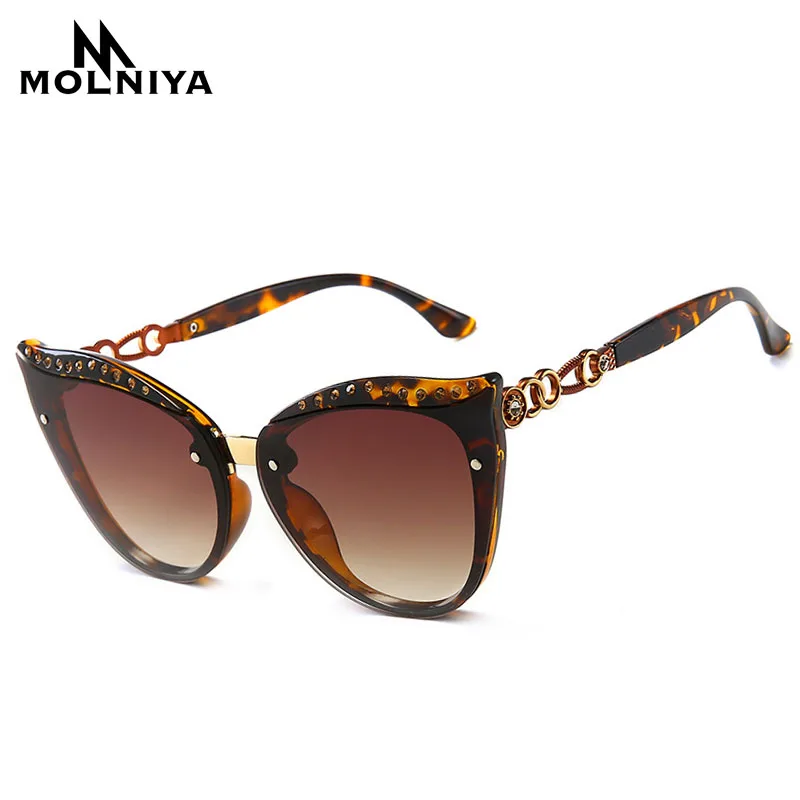 Новые солнцезащитные очки кошачий Глаз Модные женские Циркон огромная оправа