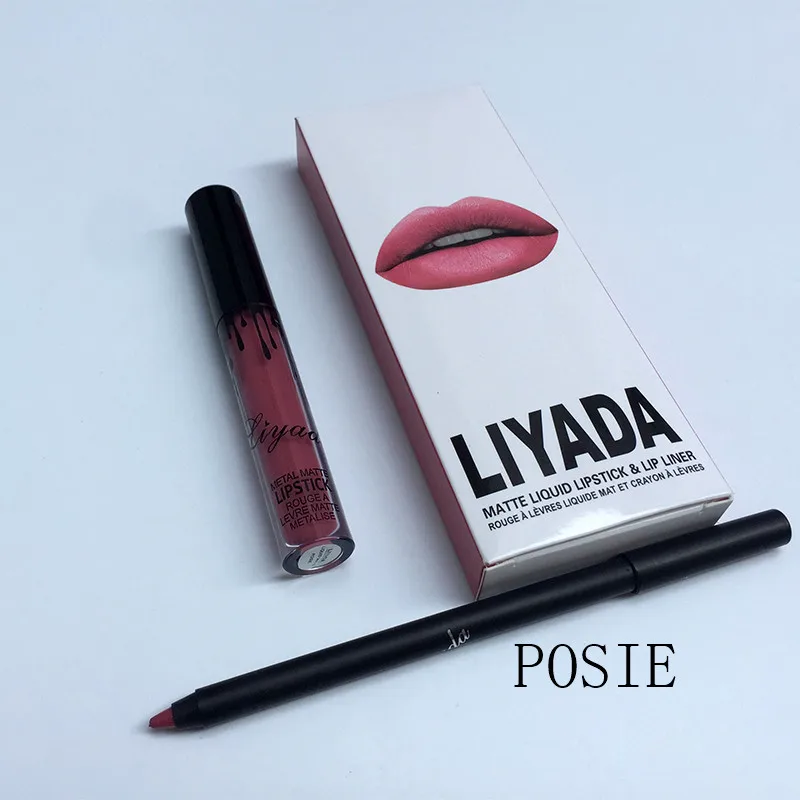 Лидер продаж года liyada Марка жидкая матовая помада комплект Lips Pencil Губы Макияж Lasting Водонепроницаемый Коврики ручка блеск для губ Косметика - Цвет: POSIE