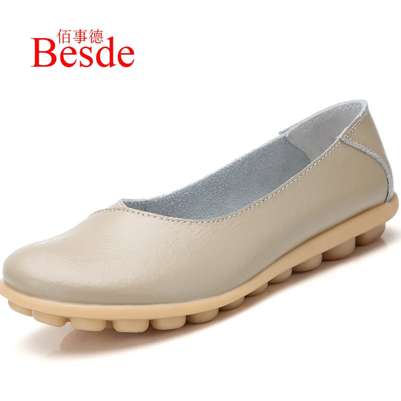 Plus size 11/12 ladies slip on loafers shoes woman trendy summer female flats white genuine leather shoes - Цвет: Beige