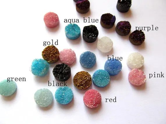 

8 10 12mm full strand high quality Calibrated Druzy titanium quartz round coin fuchsia blue champagne jewelry beads--drilled