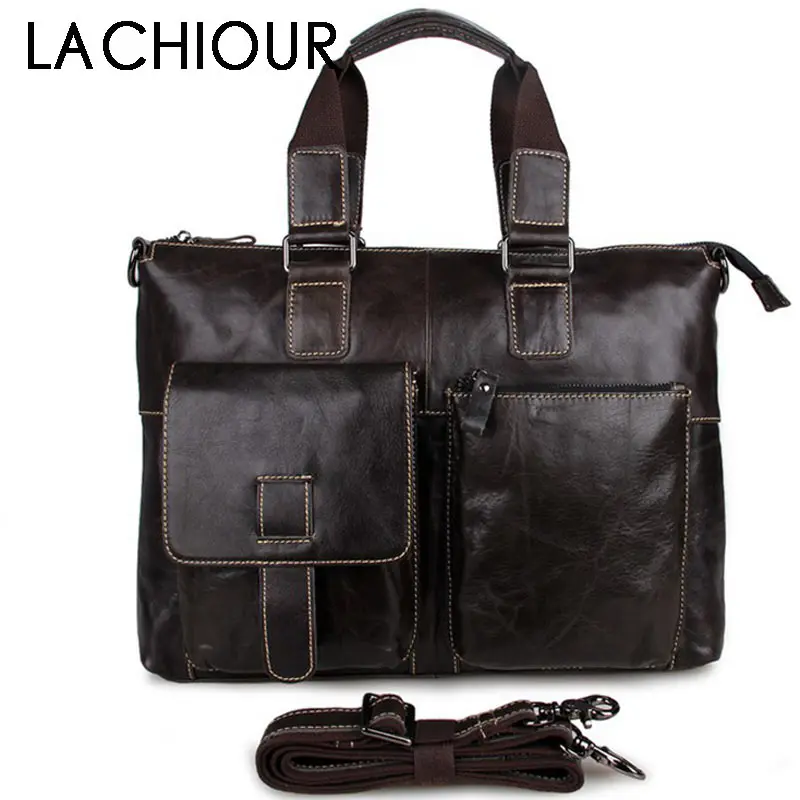Lachiour Genuine Leather laptop bag Handbags Men Cowhide Crossbody Bag Men's Travel Shoulder Male Briefcases |