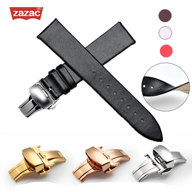 

Ремешок Zazac из натуральной кожи для часов, мягкий тонкий браслет с пряжкой под розовое золото, подходит для часов Longines 12-18 мм 20 мм 22 мм