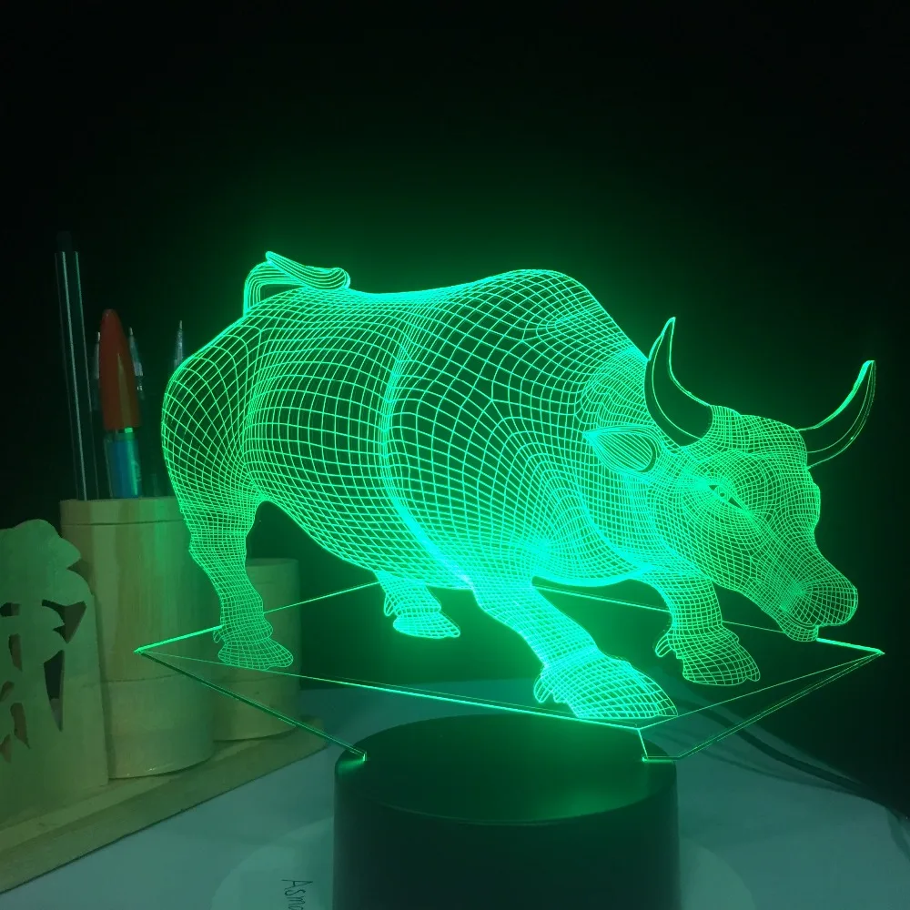 USB 7 цвета меняются сенсорный Настольный светильник бык; корова лампа детская Ночная лампа 3D декоративный Домашний Светильник настольный свет творческие подарки