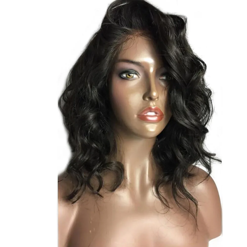 Brazilian Less Lace Front Full Wig Black Bob Wave Natural Looking heat resistance Women Wigs 20inch 2M81114 | Красота и здоровье