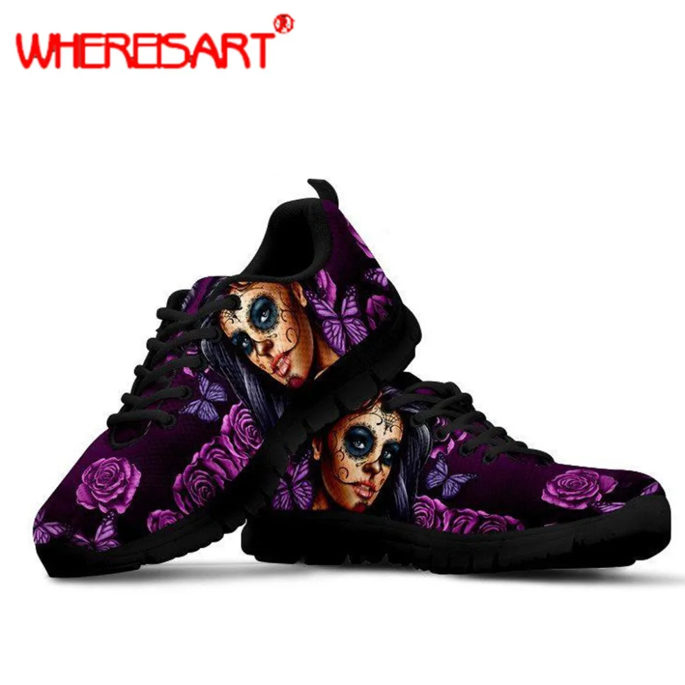 WHEREISART Calavera/женские кроссовки с принтом День мертвых для подростков удобная обувь