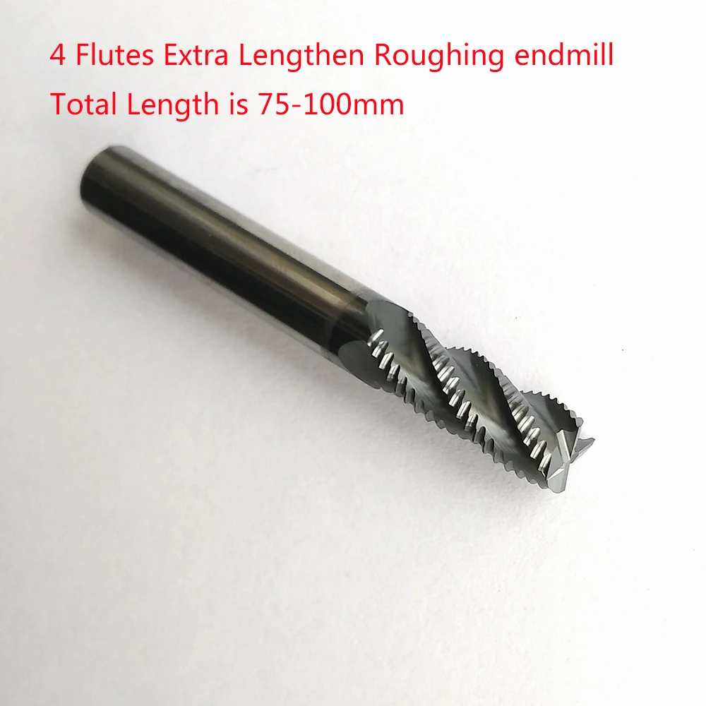 

6-12mm length 75-100mm 4Flutes HRC45 extra lengthen Roughing end mill Spiral Bit Milling Tools CNC Corn Endmills Router bits