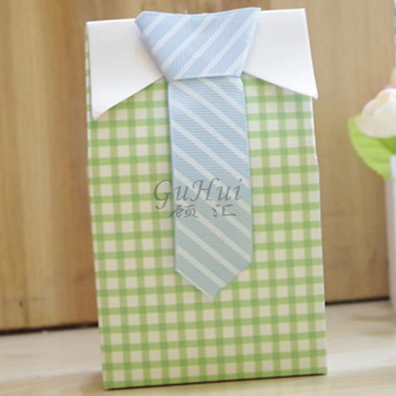 Мужской синий галстук решетчатый зеленый лук для мальчика Baby Shower коробка конфет