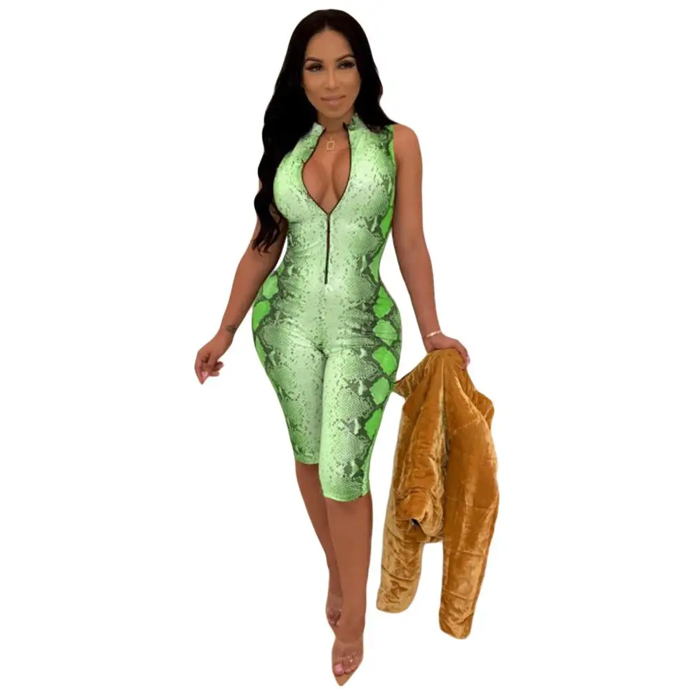 Летний комбинезон женский модный сексуальный без рукавов с принтом цельные