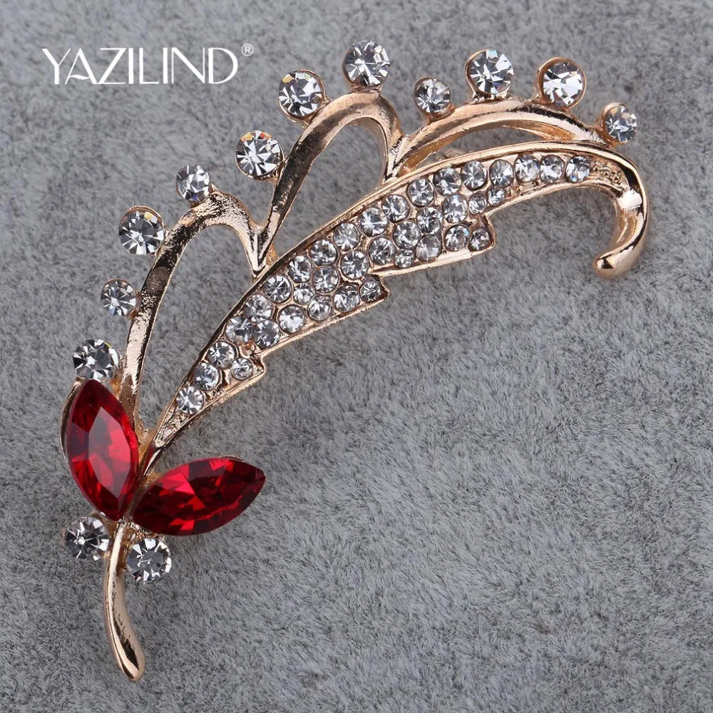 Модные ювелирные изделия Винтажная брошь золотого цвета Листья Хрустальная