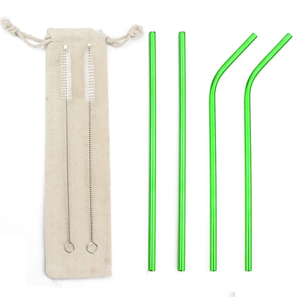 Green 7Pcs 4/7 шт многоразовые 215*6 мм металлический соломинки Нержавеющая сталь изогнутые прямые соломинка для напитков бар вечерние оптом с сумочкой в комплекте; Новинка - Цвет: Green 7Pcs