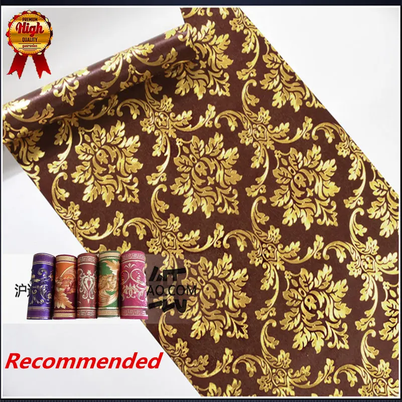 Роскошный дамасский узор Красный Коричневый обои золотого цвета рулон для спальни Золотая фольга обои