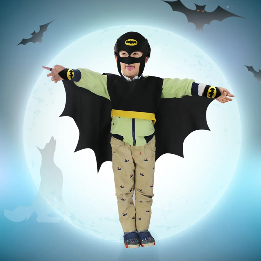 D.Q.Z 3T-9T Kids Boys Black Bat Wings Animal Cape Mask Bracelets Dress Up Party Cosplay Costume Halloween Prop-pretend Play |