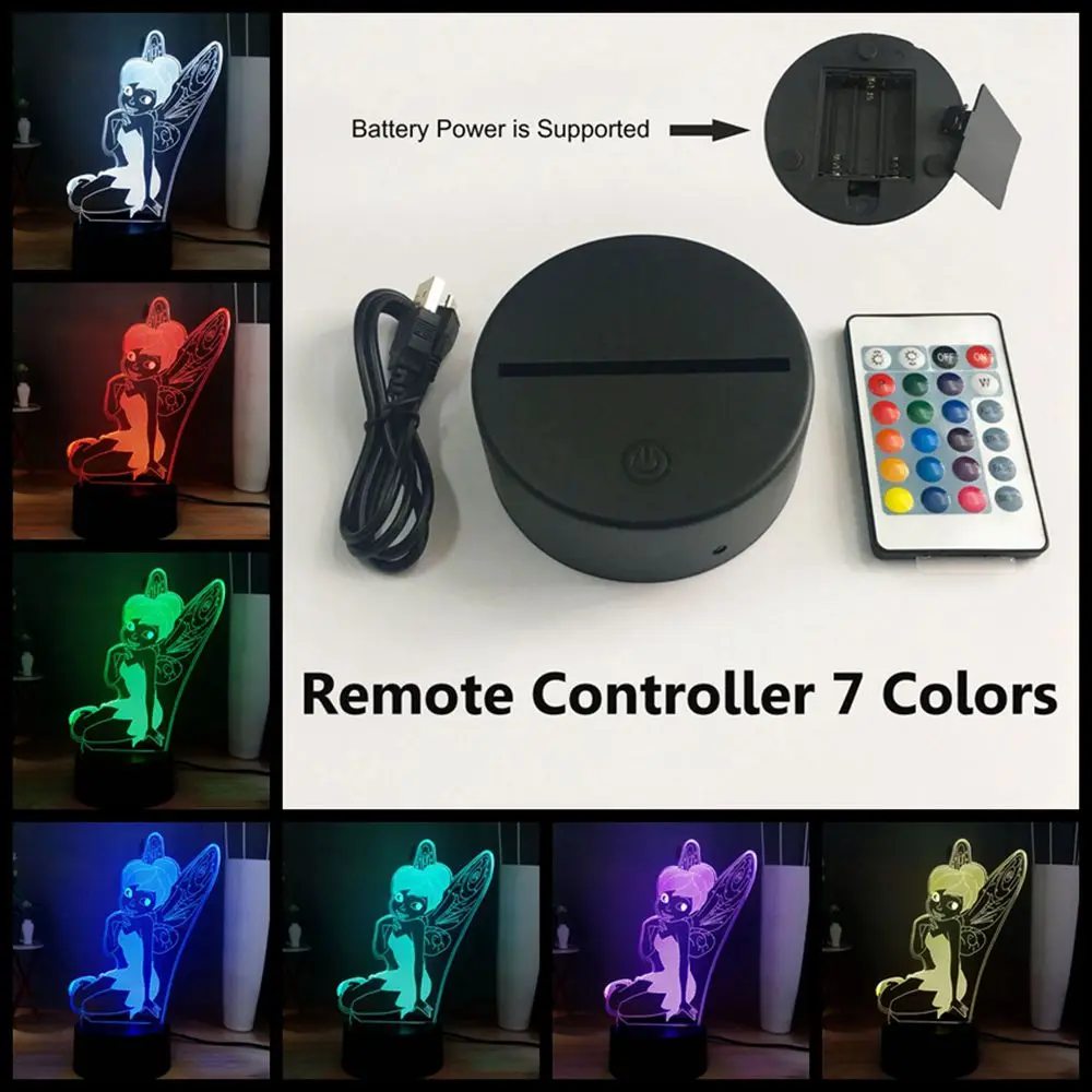 Remote 7 Color Lovel мультяшный 3D светодиодный Ночной светильник с Луной Сказочный Динь-Динь RGB многоцветный декор комнаты Прикроватная Лампа подарок на день детей - Испускаемый цвет: Remote 7 Color