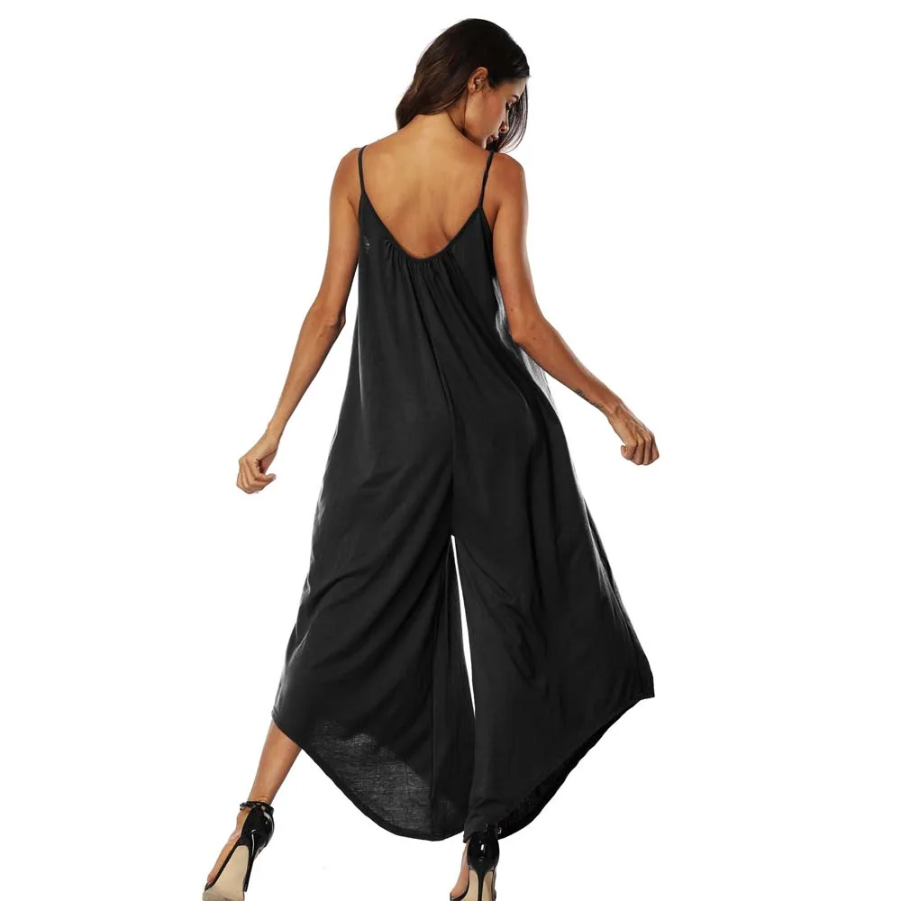 Летний женский свободный комбинезон сексуальный с v образным вырезом и открытой