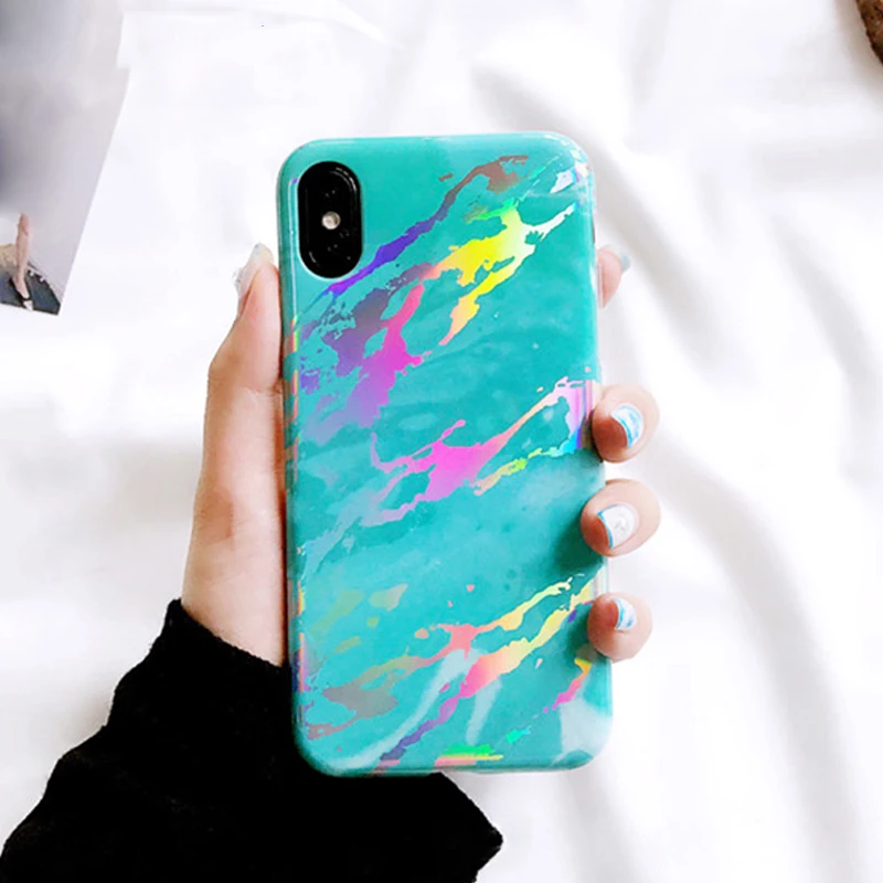 Модный Лазерный мраморный чехол для телефона iPhone XS Max 7 plus iphone X XR 6 6S 8 Plus задняя
