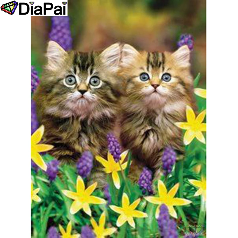 

DIAPAI 5D DIY Diamond Painting 100% Full Square/Round Drill "Animal cat flower" Diamond Embroidery Cross Stitch 3D Decor A21841