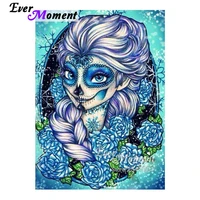 ever moment diamond painting sugar skull girl blue flower snow diy 5d diamond embroidery rhinestones full mosaic kit asf920