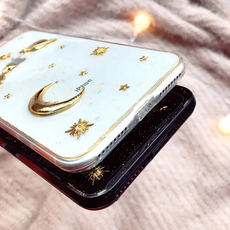 Роскошный красивый блестящий чехол для телефона iPhone 11 Pro X XR XS Max, мягкий ТПУ чехол с покрытием в виде звезд и Луны для iPhone 6, 6 S, 7, 8 Plus