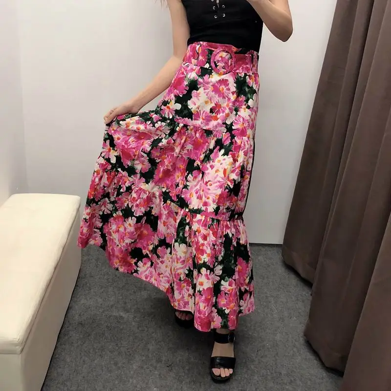 Женская Длинная Юбка Лето 2019 Новая мода винтажный цветочный принт пояс