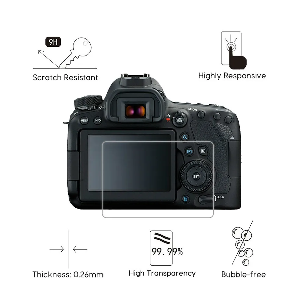 2 шт. в упаковке для цифровой однообъективной зеркальной камеры Canon EOS 6D Mark II 6D MK2 0,3 мм 2.5D с уровнем твердости 9 H из закаленного Стекло Экран протектор цифрового Камера ЖК-дисплей анти-защитная пленка