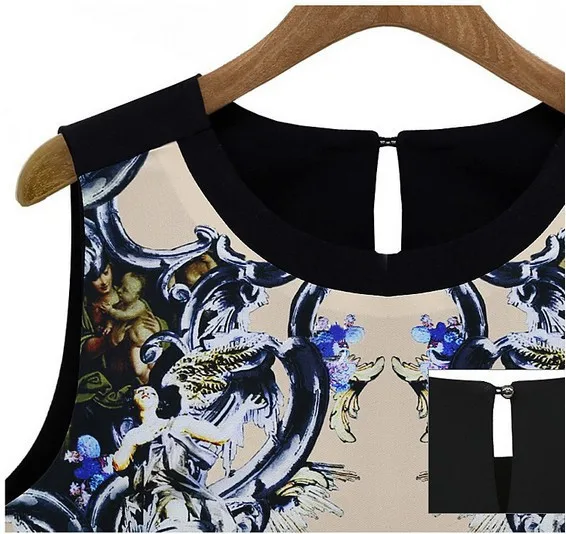 2014 New Summer Women's clothing High quality Fashion Casual dress Woman Chiffon Pinched Waist Women Printed Clothes | Женская