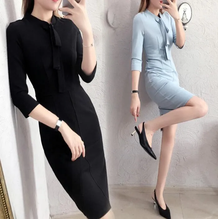 Роскошная винтажная однотонная одежда для работы с узлом Vestidos деловые вечерние женские элегантные офисные женские обтягивающее облегающее платье-карандаш