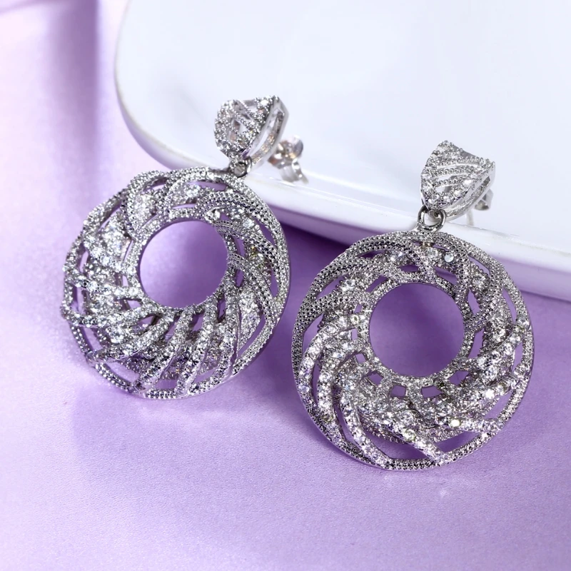 New Trendy Bridal Dangle Earring brinco feminino Round Shape Wedding party aretes largos Top Quality Banquet Drop earrings | Украшения и