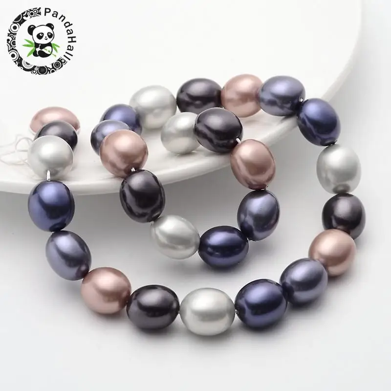 

Oval Shell Pearl Bead Strands, Dyed, Colorful, 15x13x12mm, Hole: 1mm; about 27pcs/strand, 15.7